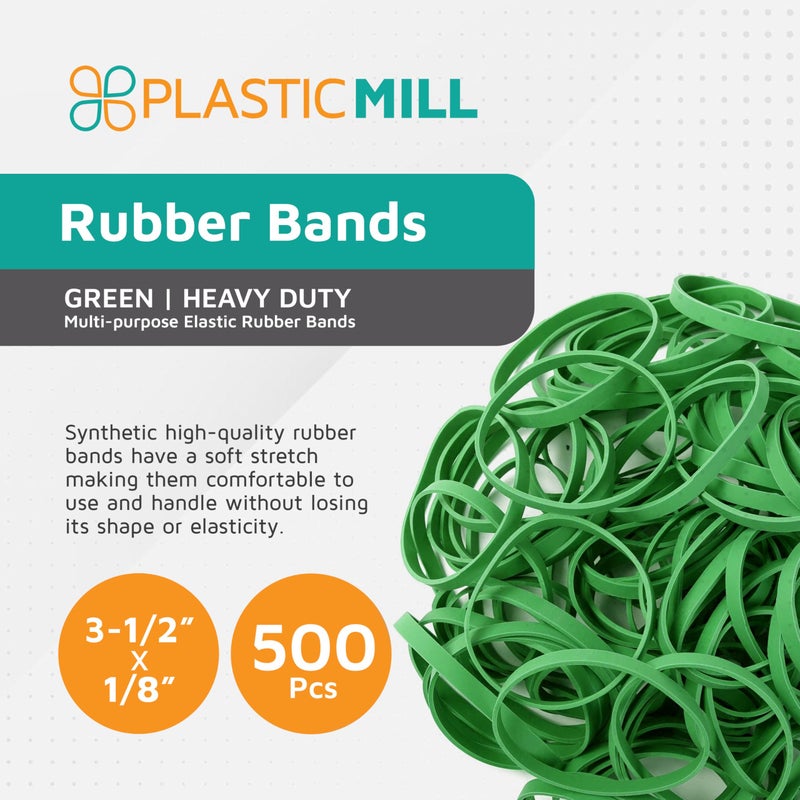 PlasticMill Light Green Rubber Bands Size 33 (3 1/2" x 1/8") - #33 Colored Rubber Bands Office Supplies - Strong, Elastic Bands for Crafts, Balloon Garland, Cash, File Folders (500-Pack) - Image 2